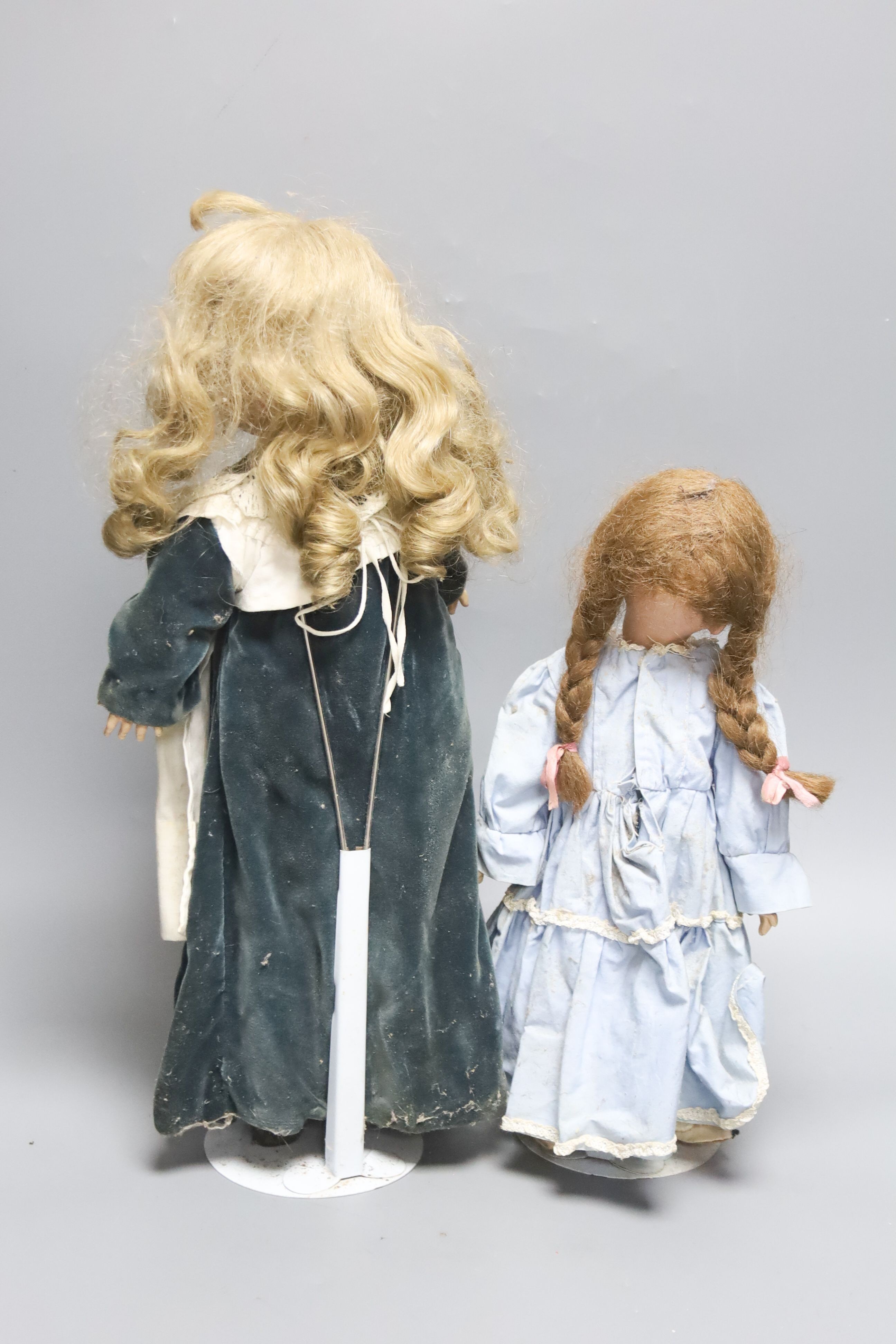 An 1894 AM Dep H18in. fixed eyes together with Heubach Kopplrsdorf doll H14in. jointed body